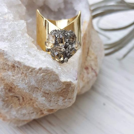 Adjustable Gold Herkimer Diamond Ring