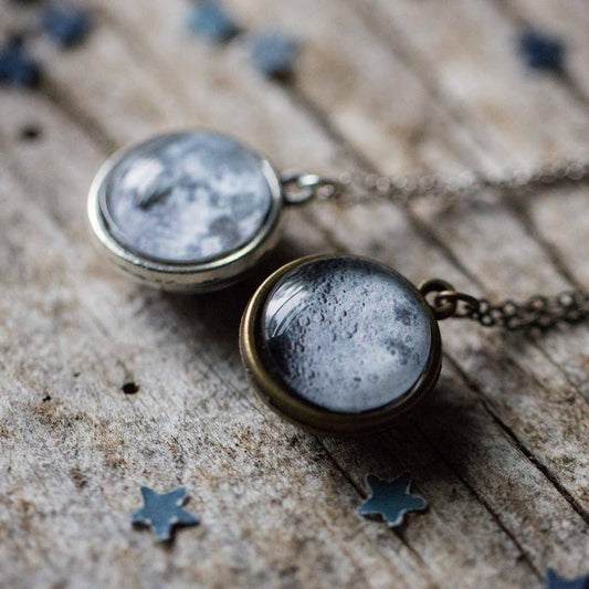 Silver Double Sided Moon Necklace