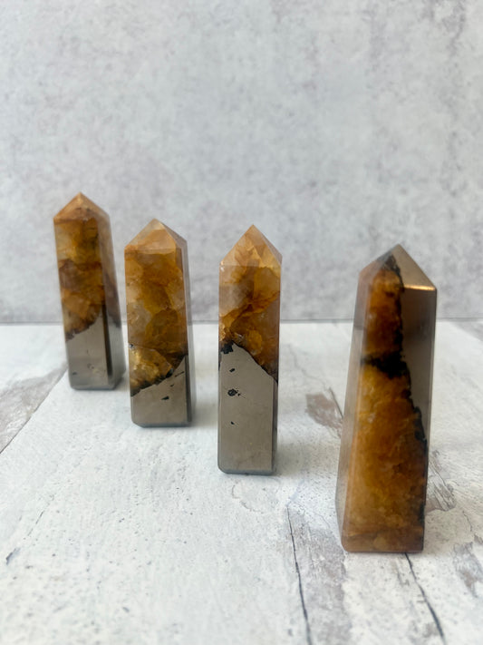Pyrite in Golden Healer Faceted Tower- Abundance, Prosperity, Protection, Manifesting