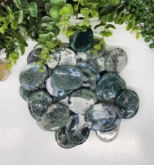 Large Moss Agate Worry Stones- Relieves Stress,New Beginnings, Attracting Abundance, Growth, Immune Boosting, Anti-Inflammatory