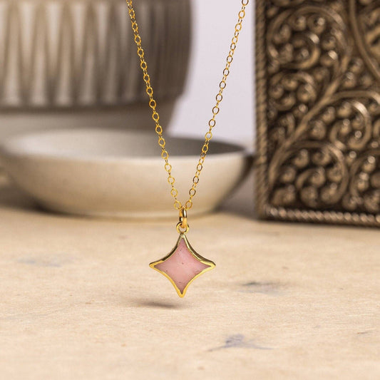 Pink Opal Star Gold Necklace- 14k Gold Filled