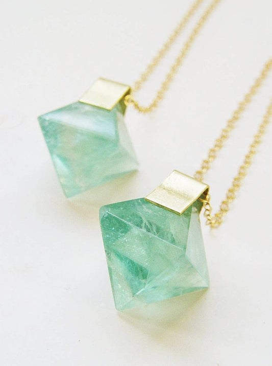 Dainty Green Fluorite Octahedron Necklace (14k Gold Filled)- Clarity, Heart Healing, Energetic Clearing