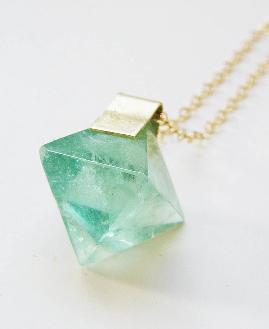 Dainty Green Fluorite Octahedron Necklace (14k Gold Filled)- Clarity, Heart Healing, Energetic Clearing