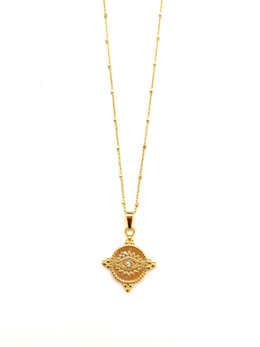 Brass Evil Eye Charm Necklace