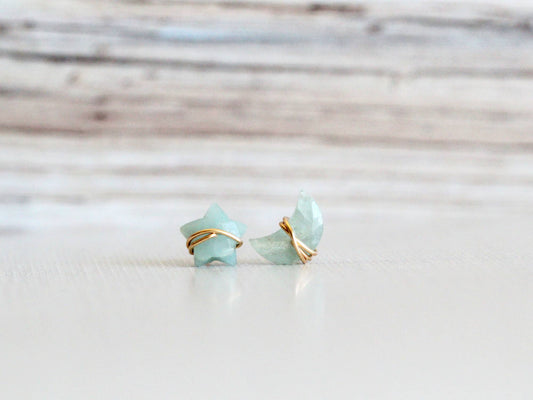 Aquamarine Moonbeam + Stardust Studs- Calming, Cooling, Peace, Inner Truth, Anti-Anxiety