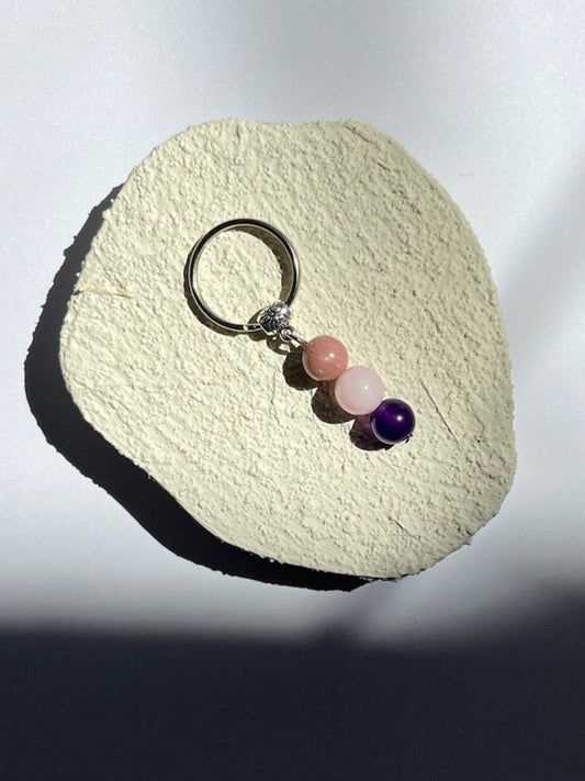 Self Love Crystal Keychain (Rhodonite, Amethyst + Rose Quartz)