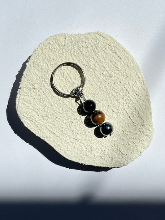 Protection Crystal Keychain (Black Tourmaline, Tiger's Eye + Hematite)