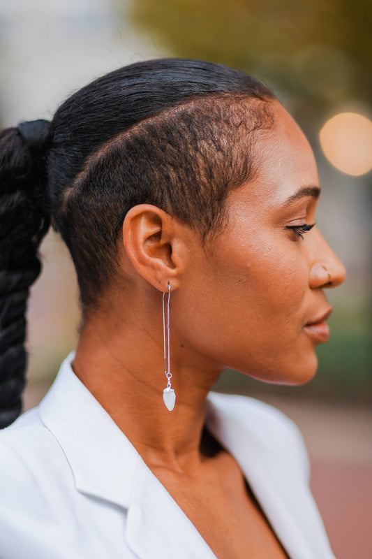 Silver Clear Quartz Arrowhead Threader Earrings- Amplifies Energy + Raises Vibration