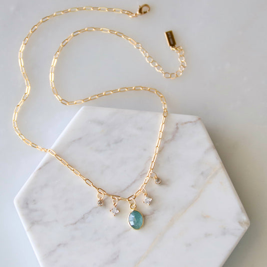 Blue Kyanite CZ Charm Necklace- Communication, Self-Expression, Truth, Intuition