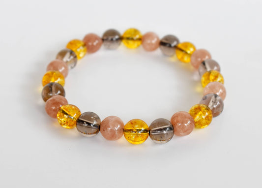 Positive Mindset Crystal Bracelet (Sunstone, Smoky Quartz + Citrine Mix)
