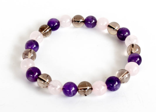 Grief Support Crystal Bracelet (Amethyst, Smoky Quartz + Rose Quartz Mix)