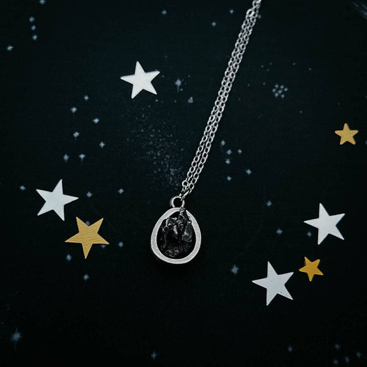 Dainty Meteorite Teardrop Necklace- Cosmic Connection, Protection, Transformation, Inner Strength