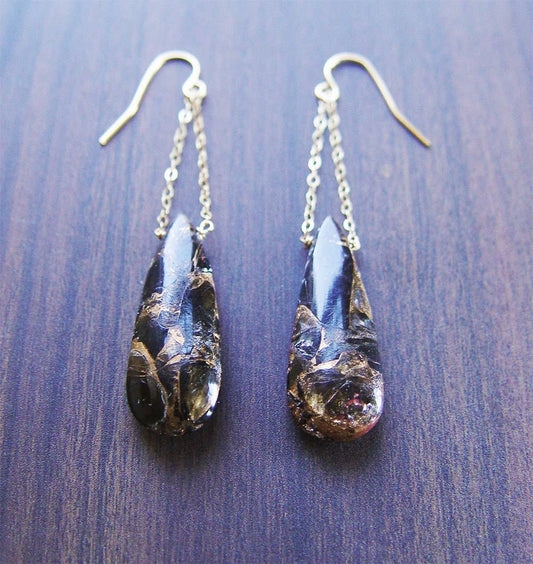 Obsidian Gold Chain Drop Earrings (14K Gold Filled)- Energetic Protection, Inner Magic, Shadow Work