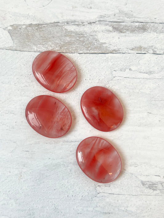 Cherry Quartz Mini Palm Stones- Vitality, Hope, Passion, Strength