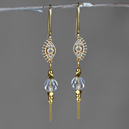 Aquamarine Evil Eye Stick Drop Earrings
