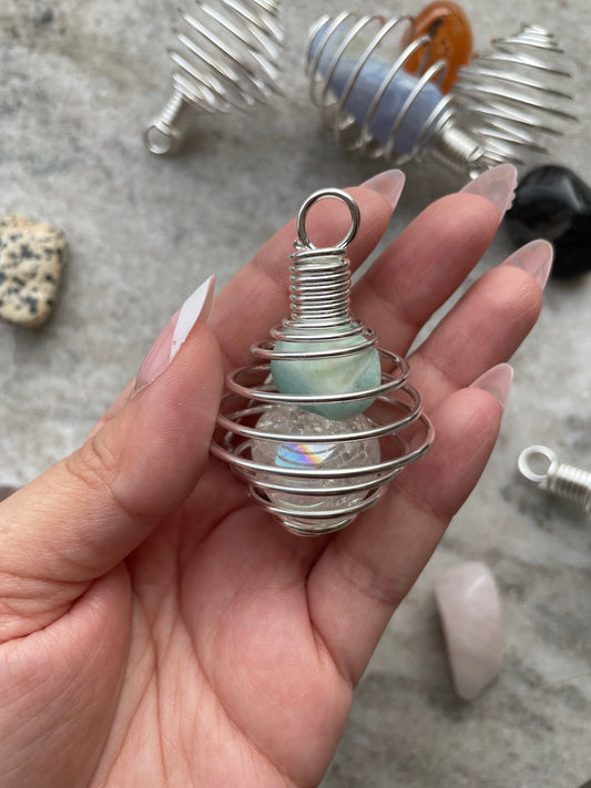 Nickel Plated Large Tumbled Stone Cage Pendant