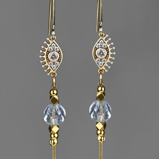 Aquamarine Evil Eye Stick Drop Earrings