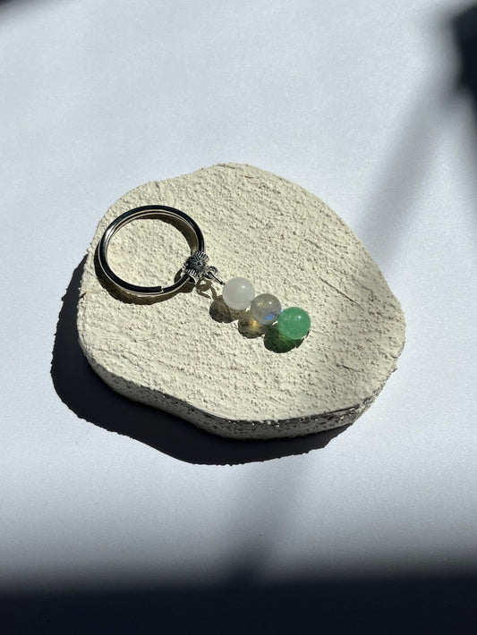 New Beginnings Keychain (Moonstone, Labradorite + Green Aventurine)
