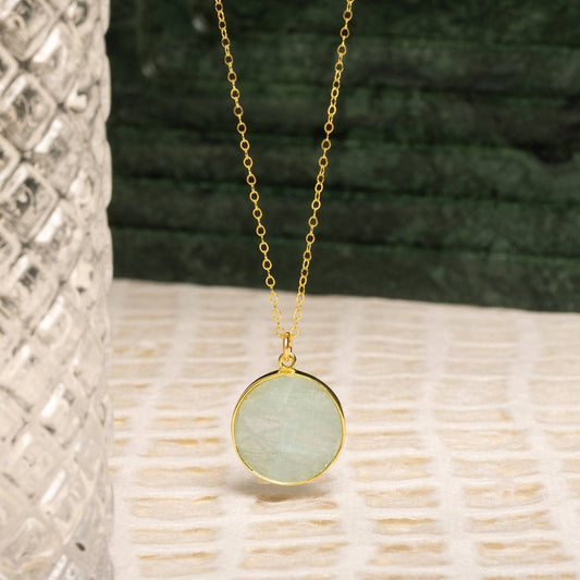 Aquamarine Circle Necklace on 14k Dainty Gold Filled Chain