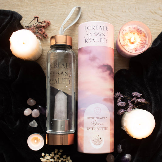 Create My Own Reality Glass Water Bottle with Rose Quartz