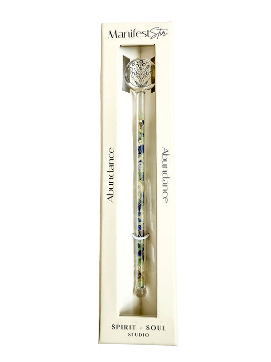 The Abundance Manifest Stir by Spirit + Soul Studio in its box, included in the Morning Ritual Luxe: Wealth gift set