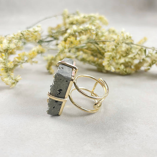 Gold Pyrite Statement Ring - Manifesting, Abundance, Prosperity