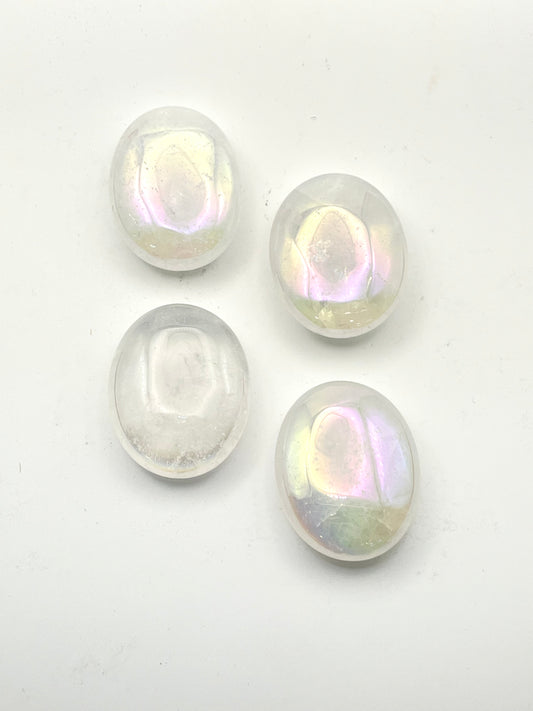 Angel Aura Quartz Palm Stone- Angelic Connection, Higher Consciousness + Wisdom
