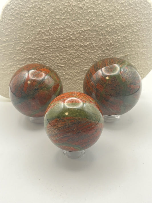 Bloodstone Spheres- Strength, Courage, Protection, Grounding, Root Chakra