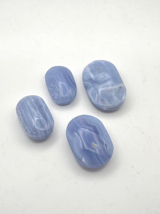 Blue Lace Agate Palm Stone- Calming, Communication, Inner Truth, Tranquility