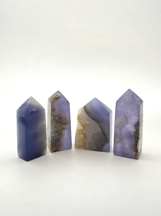 Blue Purple Fluorite & Chalcedony Tower- Balance & Stable Relationships, Calming, Harmonizing Energy, Clear Communication