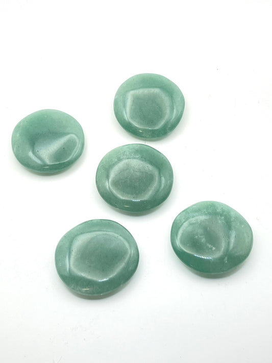 Brazilian Green Aventurine Circle Palm Stones- Confidence, Growth, Motivation, Abundance, Heart Chakra
