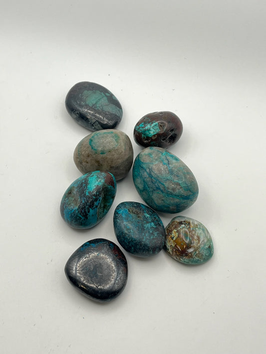 Chrysocolla Shattuckite Azurite Dioptase Tumbled Pocket Stones- Intuition, Clarity, Inner Growth, Emotional Support