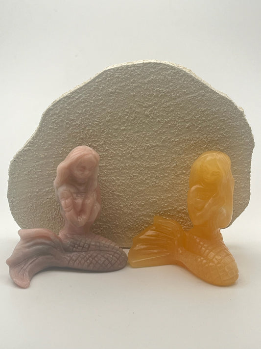 Crystal Mermaid Carvings (Pink Opal + Orange Calcite)