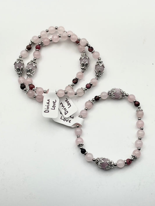 Divine Love Crystal Bracelet (Kunzite, Rose Quartz + Rhodonite)- Attracting Love, Heart Opening, Romance