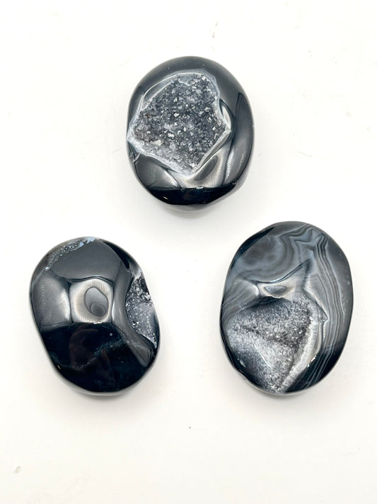 Druzy Onyx Palm Stones- Grounding, Protection, Self-Control, Grounding