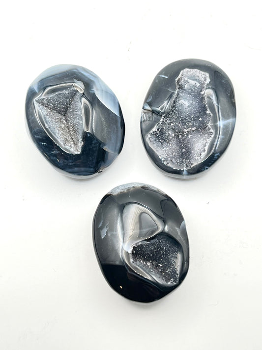 Druzy Onyx Palm Stones- Grounding, Protection, Self-Control, Grounding
