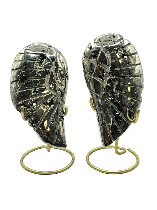 Druzy Pyrite Angel Wings on Stand- Abundance, Manifesting, Angelic Support, Prosperity