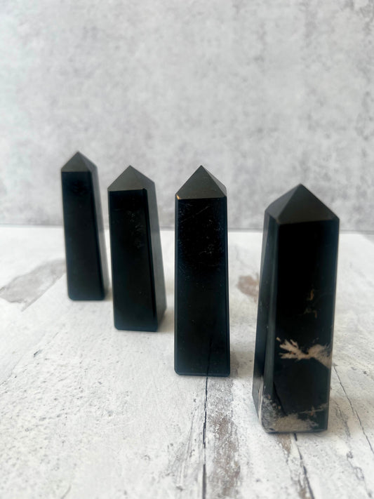 Black Tourmaline Faceted Towers- Energetic Protection, Clearing + Grounding