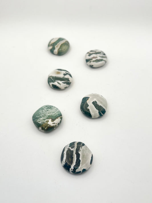 Mini Green Sardonyx Coins- Good Luck, Money Manifesting, Courage, Confidence
