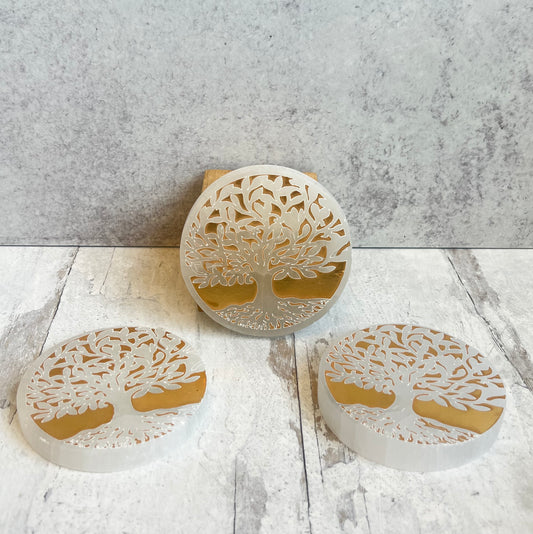 Selenite Tree of Life Charging Plate- Cleansing + Clearing