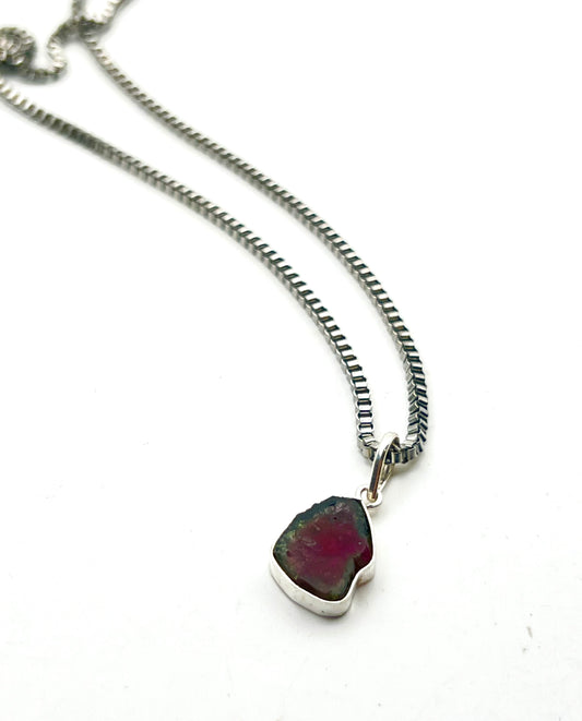 Rare Watermelon Tourmaline Slice Necklace- Peace, Joy, Divine Relationship, Love