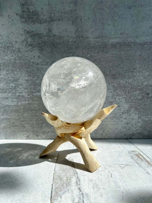 Large High Quality Fire + Ice Quartz Sphere from Brazil- Amplifies Intention, Raises Vibration, Clarity