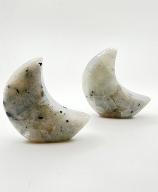 Rainbow Moonstone Standing Moon Carvings- Divine Feminine, Inner Growth, Strength, Intuition, Inspiration, Good Luck