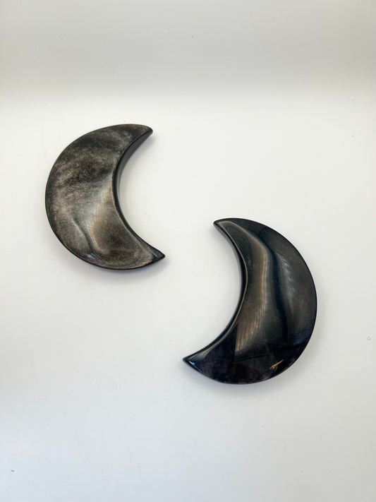 Silversheen Obsidian Moon Carvings- Grounding, Strength, Truth-Seeker, Soul Purifying