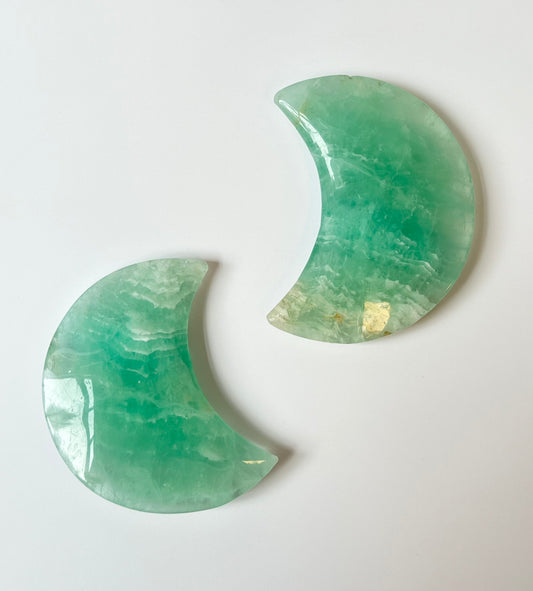 Green Fluorite Moon Carvings- Soul's Path, Clearing, Life Path Guidance, Heart Chakra Activation