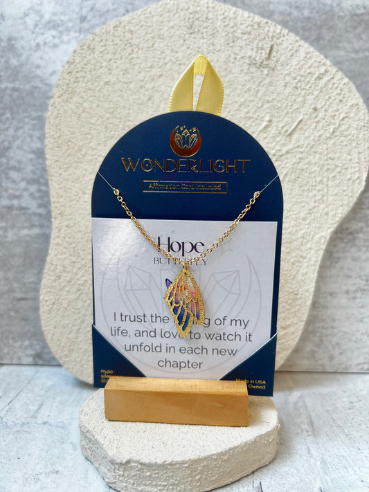 Gold + Blue Butterfly Fairy Wing Necklace