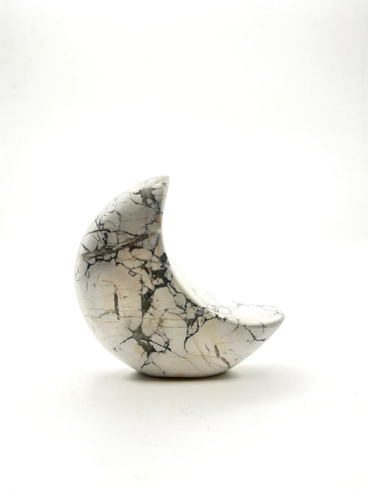 Howlite Standing Moon Carving- Sleep Support, Intuition, Stress Relief