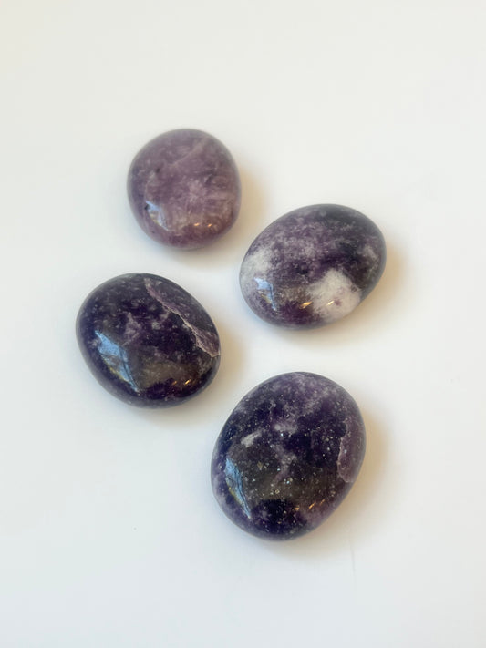 Lepidolite Palm Stone- Anxiety Reduction, Sleep, Calming, Emotional Healing, Purification