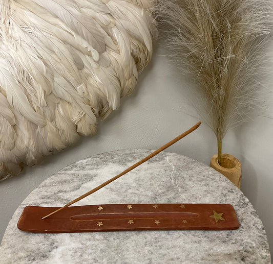 Wood Incense Holder with Brass Star Inlay