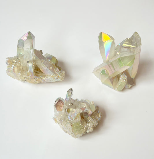 Angel Aura Clear Quartz Clusters- Angelic Connection, Higher Consciousness + Wisdom